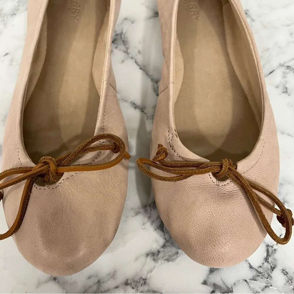 Sperry Thalia Rose leather ballet flat nude blush pink leather bow tie size 10